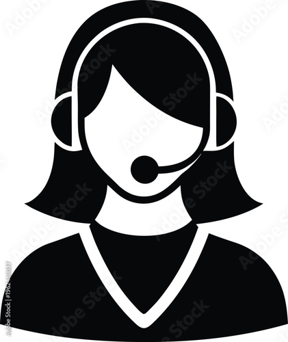Woman With Headset Flat Icon Style Silhouette Vector Art Illustration