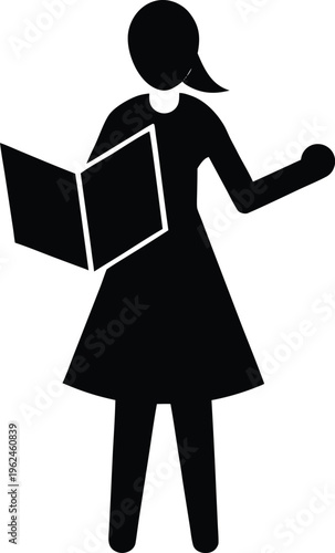 Woman With Map Flat Icon Style Silhouette Vector Art Illustration