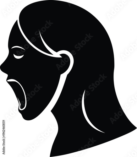 Woman Yawning Flat Icon Style Silhouette Vector Art Illustration