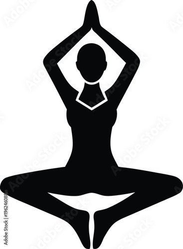 Yoga Instructor Pose Flat Icon Style Silhouette Vector Art Illustration
