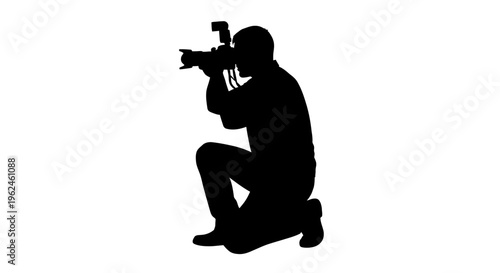 Silhouette of a man kneeling and aiming a rifle in a tactical stance