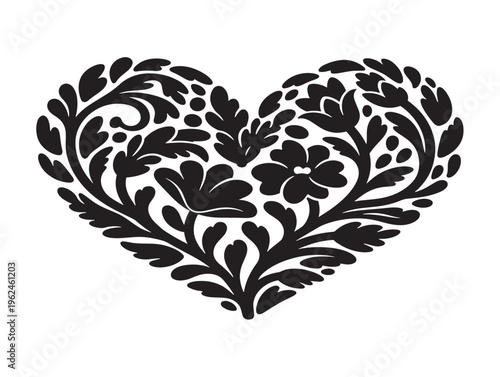Romantic floral heart shape silhouette with love inspired design 