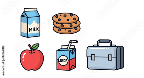 School lunch food and drink items.