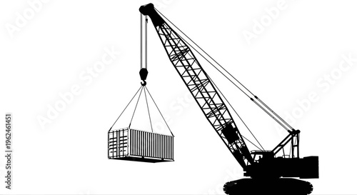 Silhouette of a construction crane lifting a heavy load in a industrial setting silhouette