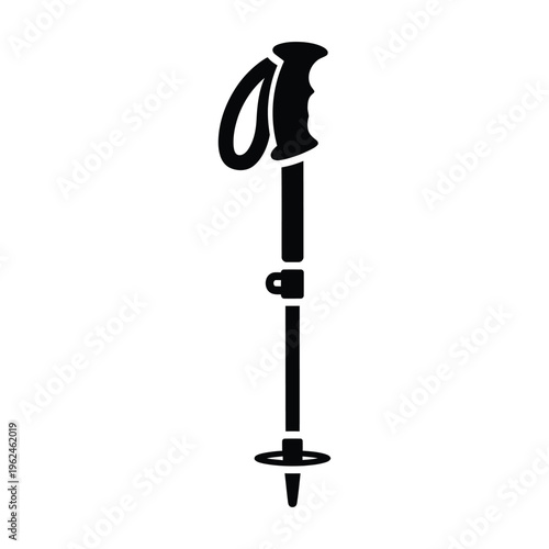 Trekking pole icon silhouette for hiking and outdoor activities minimalist black graphic