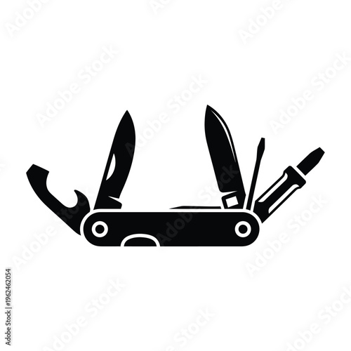 Multi-tool pocket knife with various blades and tools open black silhouette icon