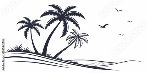 Black palm trees on a sandy beach