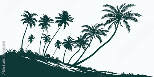 A group of palm trees on a hill