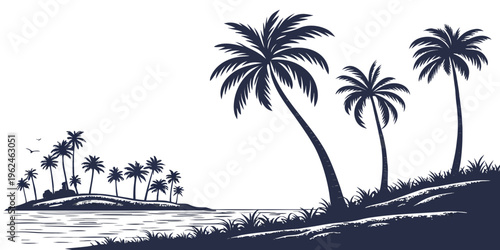 Tropical island with palm trees on the shore