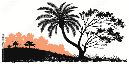 Silhouette of trees on a hill