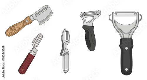 Set of Various Kitchen Vegetable and Fruit Peelers for Farm Fresh Produce