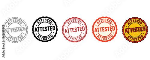 Attested stamps in different colors on white background for approval and verification