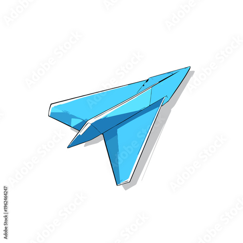 Paper Airplane Flying Fast - Blue Origami Plane in Motion, Cartoon Style - Symbol of Travel, Freedom, and Childhood Dreams. Decorative and Minimalist Vector Illustration on White Background.