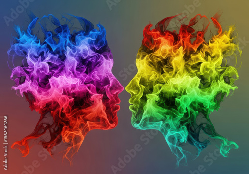 Wallpaper Mural Colorful smoke profile abstract face silhouette dual profile vibrant smoke portrait rainbow smoke art psychological connection colorful flow Torontodigital.ca