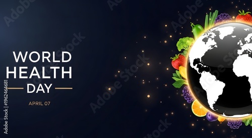 A vibrant depiction of world health day showcasing a globe surrounded by fresh fruits and vegetables high quality professional detailed modern elegant