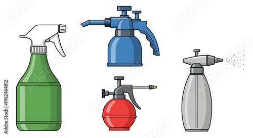 Set of Vector Garden and Farm Spray Bottles for Pesticide Fertilizer and Plant Care
