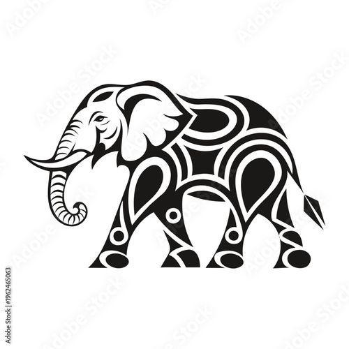 Tribal Elephant Illustration Black and White Vector Art
