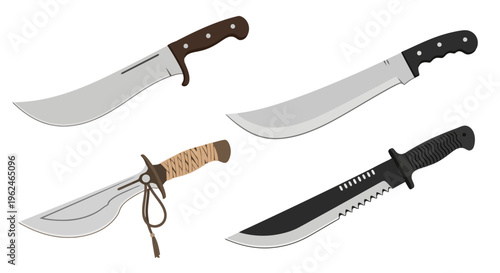 Set of Different Machete Knives and Tactical Survival Blades for Farming and Outdoor Use