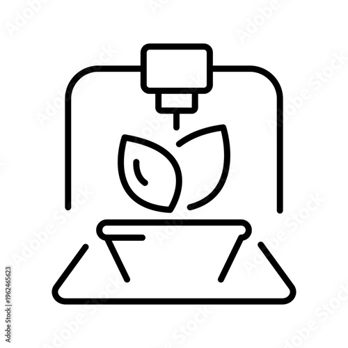 3d plant printing icon. Science and bioprinting line symbol. Black and white.