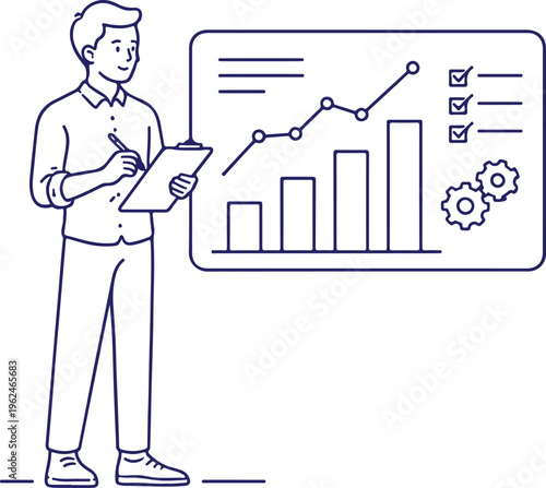 Man working on laptop with a robotic assistant floating nearby