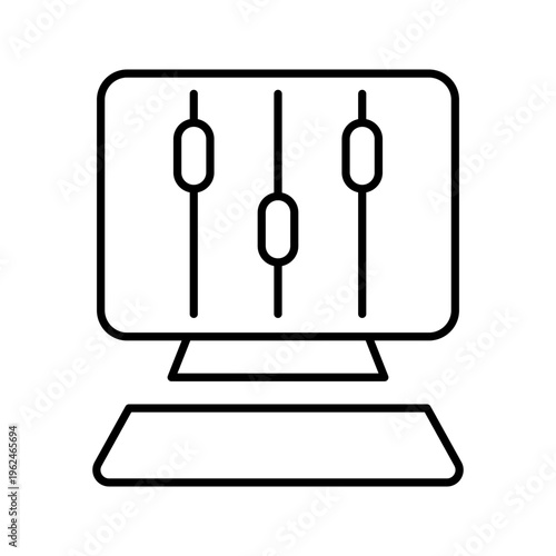 Audio mixer icon. Technology and audio mixing line symbol. Black and white.