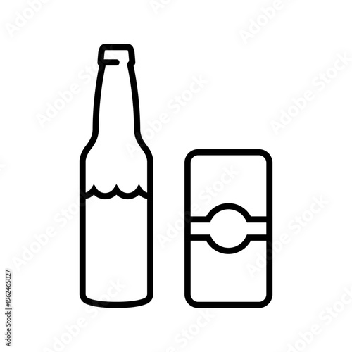 Beer bottle icon. Food and alcoholic beverage line symbol. Black and white.