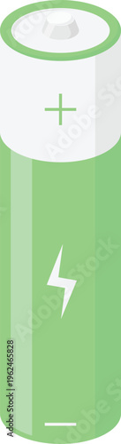 Rechargeable AAA Battery with Lightning Bolt Flat Illustration. Clean Green Energy Flat Illustration Isolated on White Background