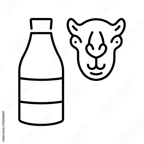 Camel milk icon. Food and dairy product line symbol. Black and white.