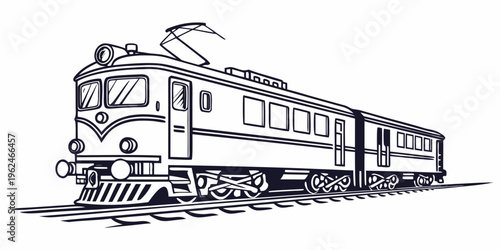 Vintage train illustration showcasing a steam locomotive with passenger cars
