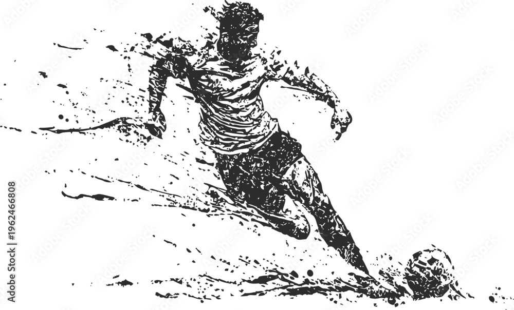 Fototapeta premium Dynamic soccer player kicking ball in action silhouette with paint splash effect