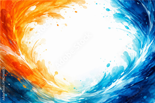 An abstract artistic composition that depicts the dynamic contrast of two opposing elements, a visual exploration of fire and water.