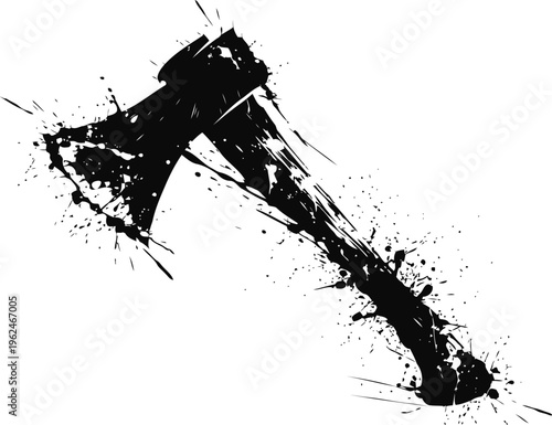 Abstract black axe silhouette with splatter effect, aggressive grunge weapon illustration