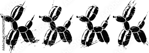 black silhouette balloon dog shapes in sequence, playful animal figures, creative party decorations