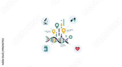 Genetic Research & Personalized Medicine: DNA Sequencing, Healthcare Innovation & Medical Data Analysis Illustration