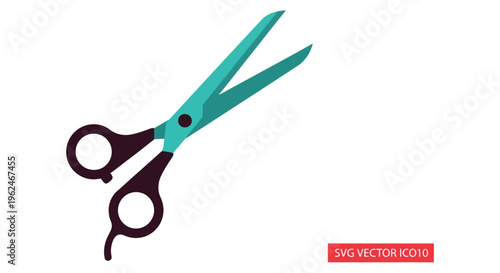 Teal scissors with dark handles in minimalist flat design for cutting tools