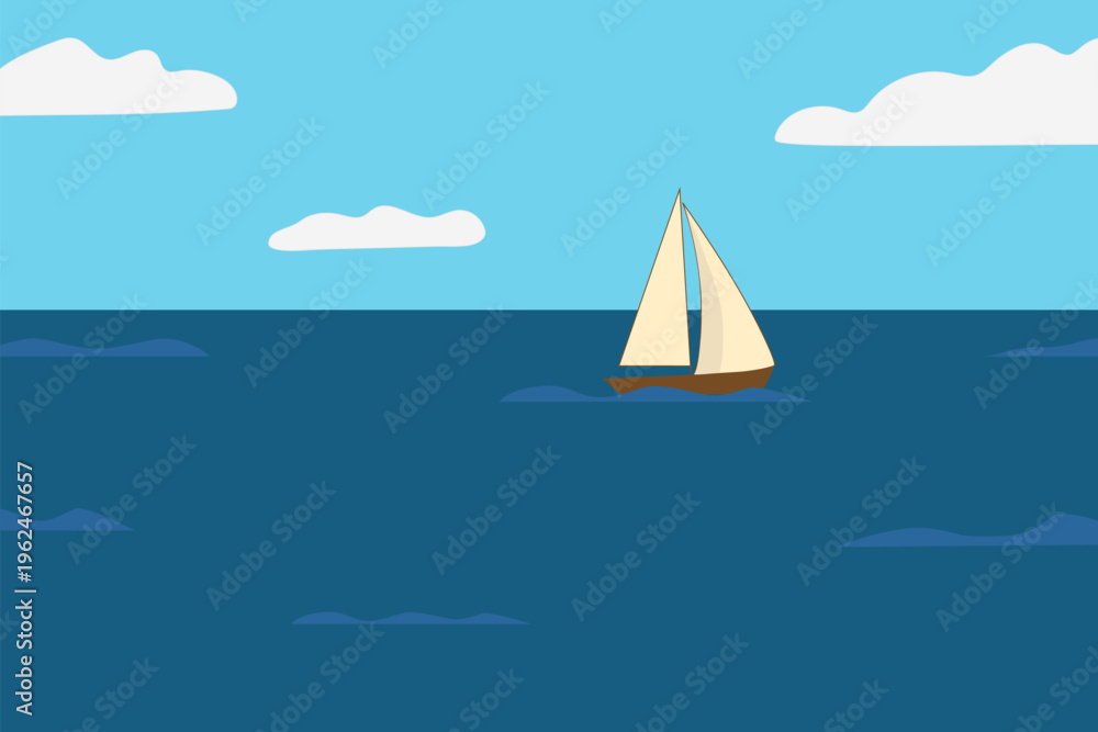 Naklejka premium A yacht sailing on the sea. Vector summer illustration.