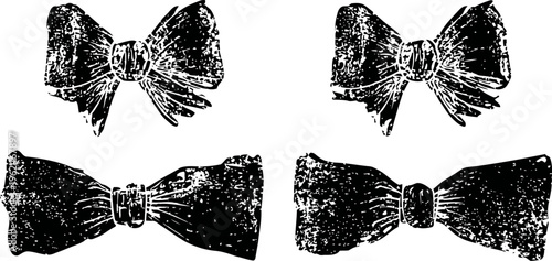 vintage grunge bow tie set with textured distressed for retro design and decoration