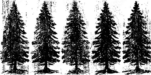 vintage pine tree silhouettes set black distressed evergreen shapes collection for nature and forest designs