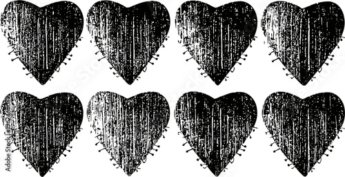 grunge hearts pattern distressed worn texture love symbols in black isolated on white background