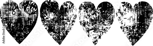 grunge distressed heart shapes set four black abstract romantic love symbols in rough textured