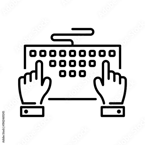 Hands typing icon. Technology and input device line symbol. Black and white.