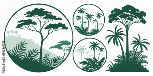 A serene collection of diverse trees and nature scenes in circular frames