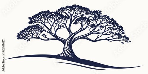 A majestic tree with sprawling branches standing tall against a serene landscape