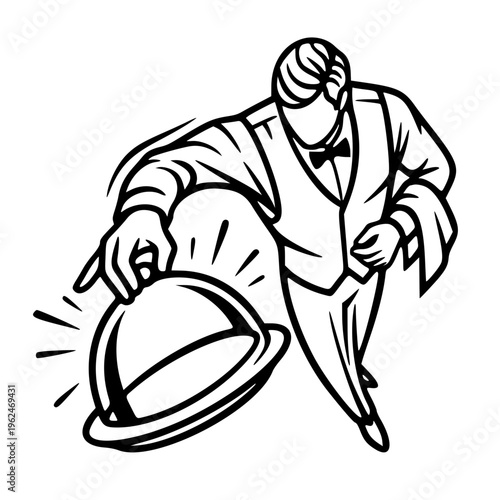 Waiter Serving Bell Silhouette Vector Icon Restaurant Hospitality Service