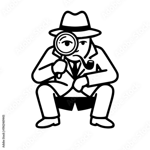 Detective Investigating Magnifying Glass Silhouette Vector Icon Mystery Crime Investigation