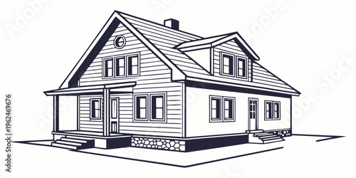 A charming two-story house with a pitched roof and a welcoming front porch