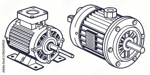 Two industrial electric motors with different designs and specifications