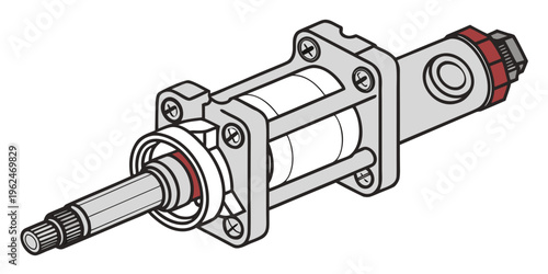 Close up of a mechanical hydraulic cylinder with a threaded rod attachment