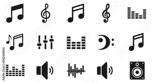 Collection of modern music icons for creative projects and presentations