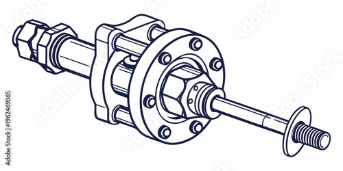 Close-up view of a mechanical drive shaft with a bolted connection